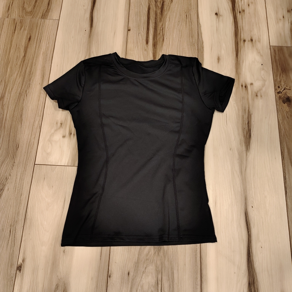 Plain Black Women's Compression Shirt Set